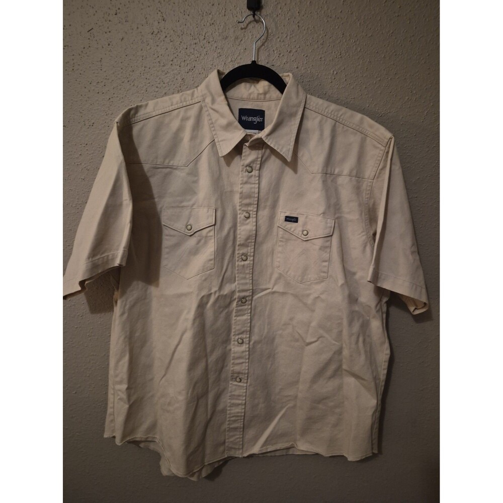 VTG Wrangler Brushpopper XXL Beige Pearl Snap Button Cowboy Ranch Y2K
